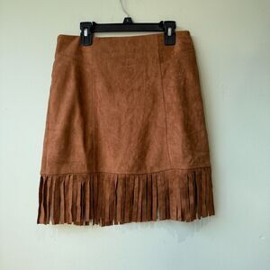 Tan Faux‎ Suede Fringe Mini Skirt Sz Small